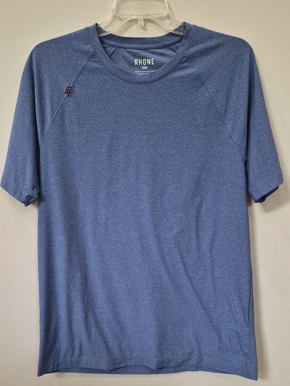 RHONE Reign Performance Tee Mens M Heather Blue Moisture Wicking Soft Casual